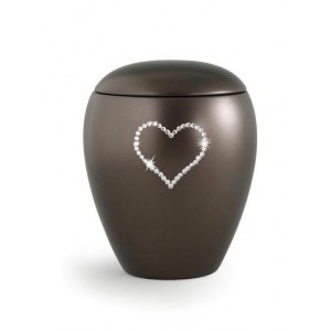 Ceramic Cremation Ashes Keepsake Urn – Swarovski Heart (Chocolate)
